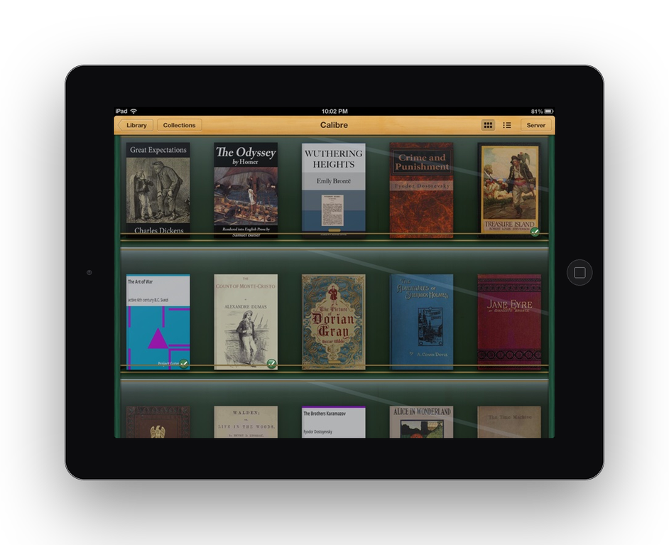 The calibre library on the shelf