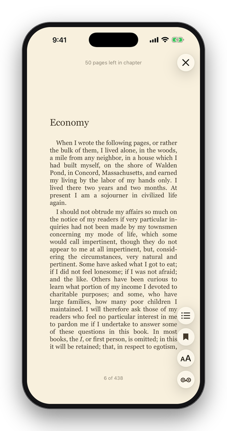 A page of Walden in the Sepia theme