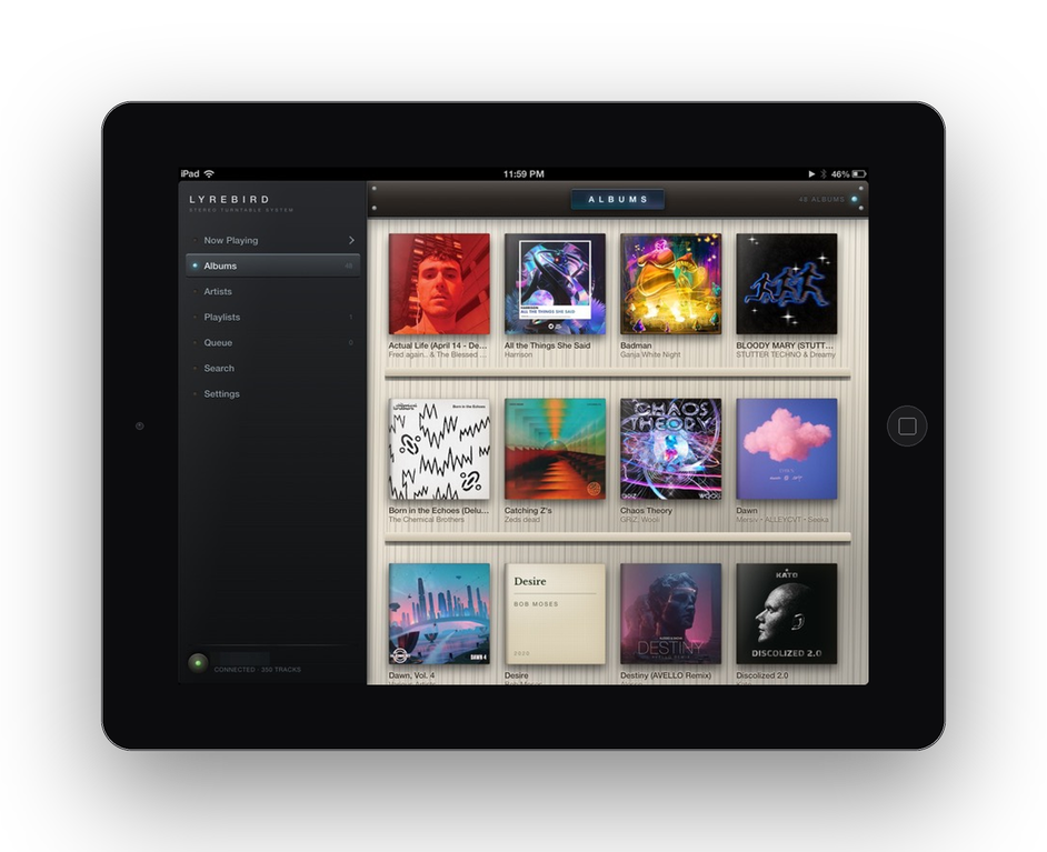 The album grid behind the aluminum sidebar