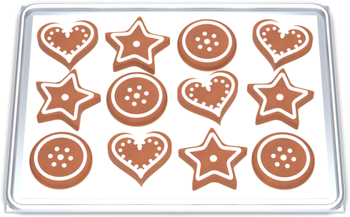 A baking tray of twelve gingerbread cookies